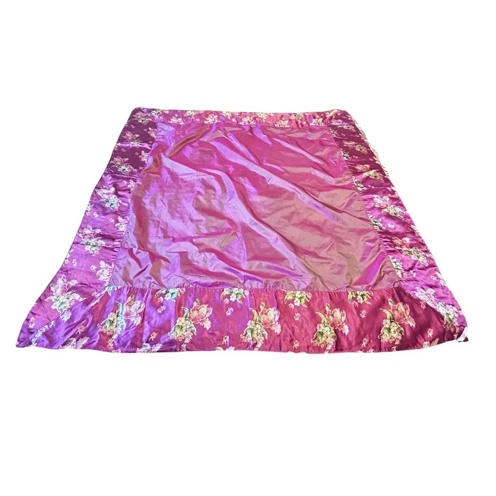April Cornell Auberge Collection Pink Floral Striped Square Tablecloth Rayon